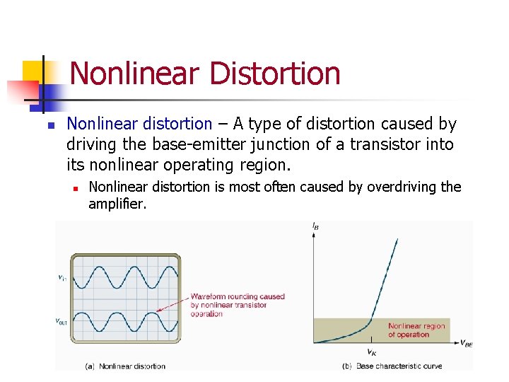 Nonlinear Distortion n Nonlinear distortion – A type of distortion caused by driving the