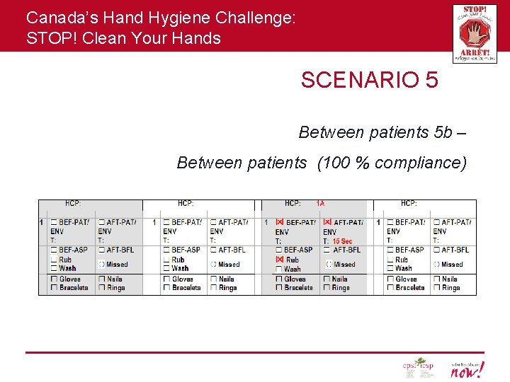 Canada’s Hand Hygiene Challenge: STOP! Clean Your Hands SCENARIO 5 Between patients 5 b