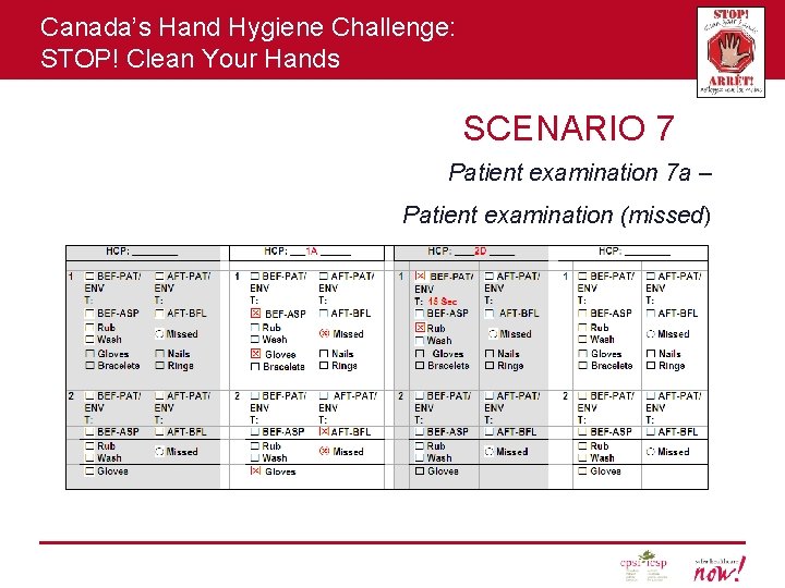 Canada’s Hand Hygiene Challenge: STOP! Clean Your Hands SCENARIO 7 Patient examination 7 a