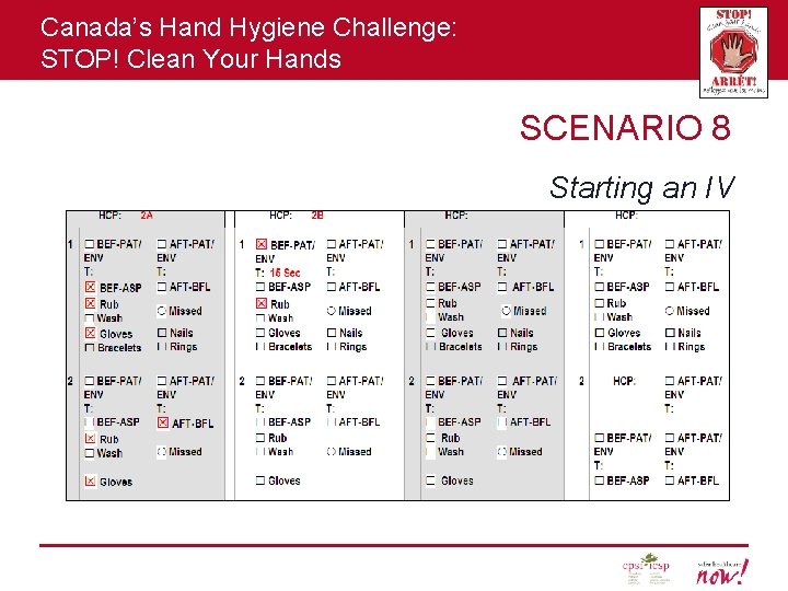Canada’s Hand Hygiene Challenge: STOP! Clean Your Hands SCENARIO 8 Starting an IV 