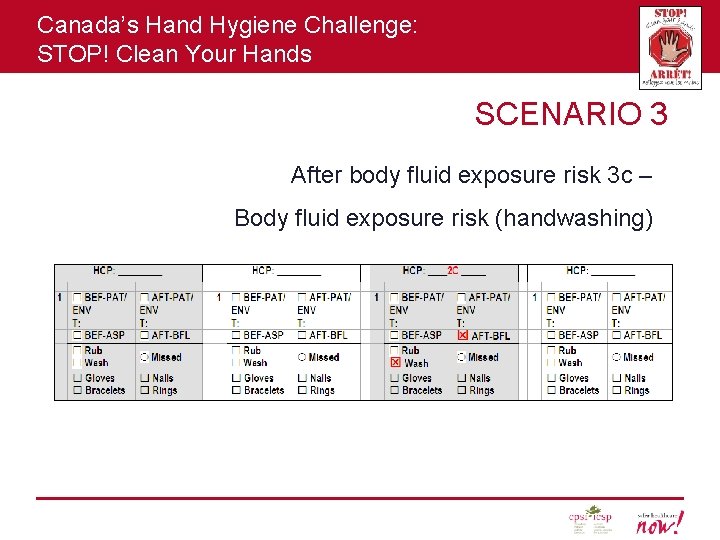 Canada’s Hand Hygiene Challenge: STOP! Clean Your Hands SCENARIO 3 After body fluid exposure