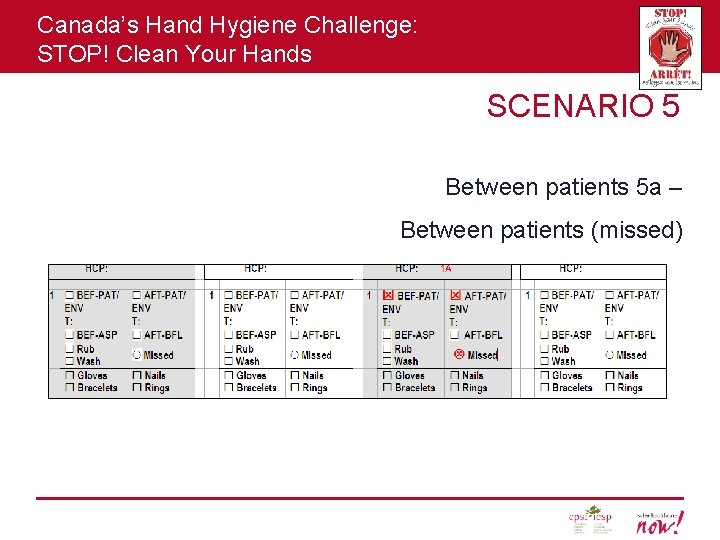 Canada’s Hand Hygiene Challenge: STOP! Clean Your Hands SCENARIO 5 Between patients 5 a