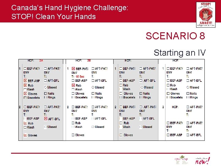 Canada’s Hand Hygiene Challenge: STOP! Clean Your Hands SCENARIO 8 Starting an IV 