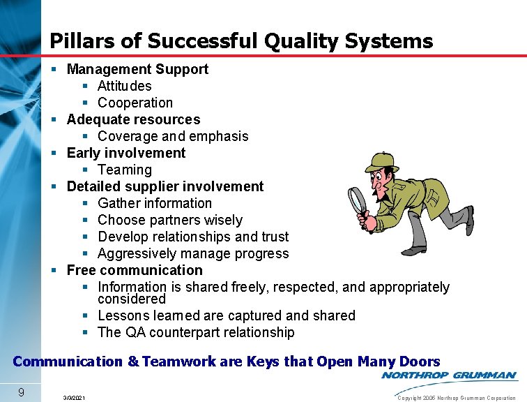Pillars of Successful Quality Systems § Management Support § Attitudes § Cooperation § Adequate