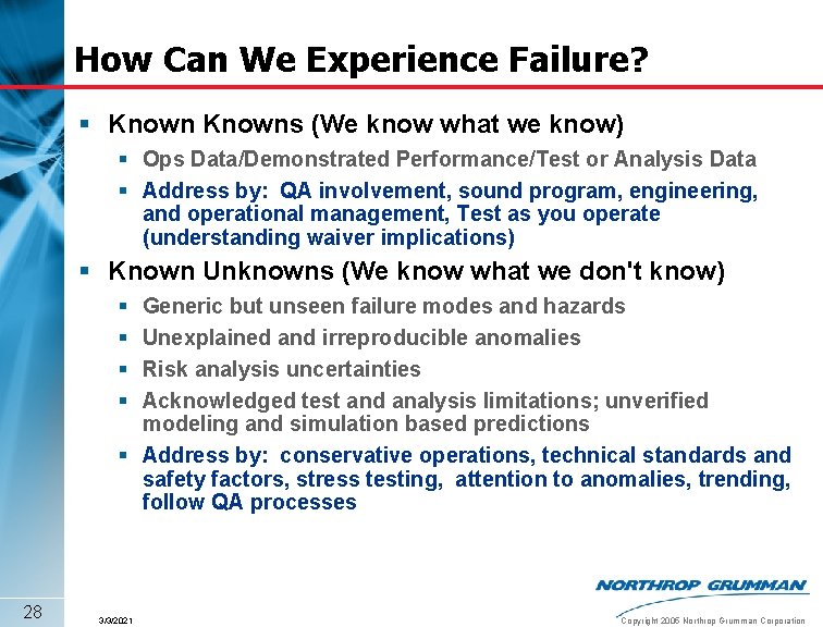 How Can We Experience Failure? § Knowns (We know what we know) § Ops
