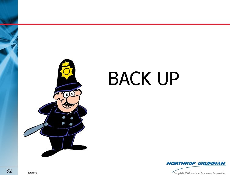 BACK UP 32 3/3/2021 Copyright 2005 Northrop Grumman Corporation 