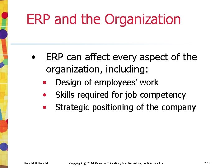 ERP and the Organization • ERP can affect every aspect of the organization, including: