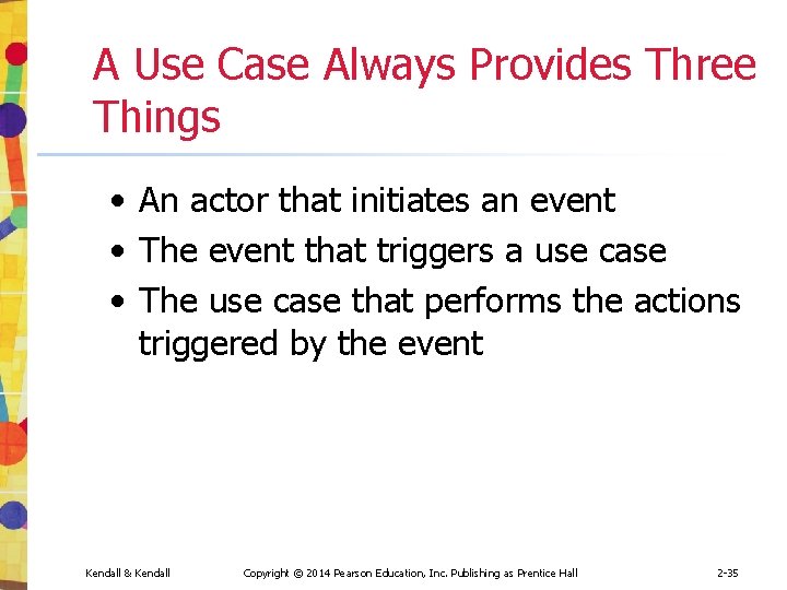 A Use Case Always Provides Three Things • An actor that initiates an event