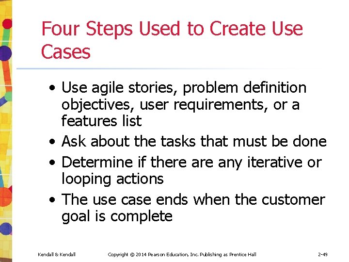 Four Steps Used to Create Use Cases • Use agile stories, problem definition objectives,
