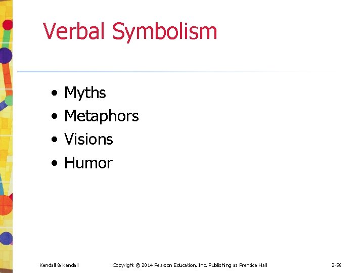 Verbal Symbolism • • Myths Metaphors Visions Humor Kendall & Kendall Copyright © 2014