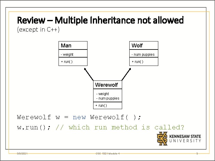 Review – Multiple Inheritance not allowed (except in C++) Man Wolf - weight -