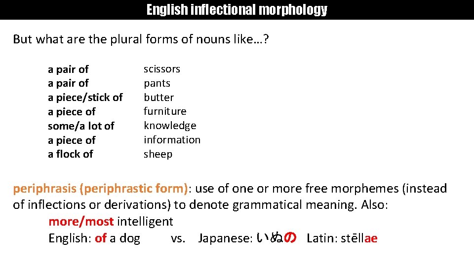 English inflectional morphology But what are the plural forms of nouns like…? a pair