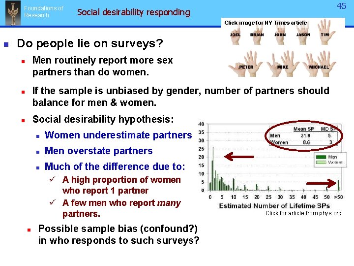 Foundations of Research 45 Social desirability responding Click image for NY Times article n