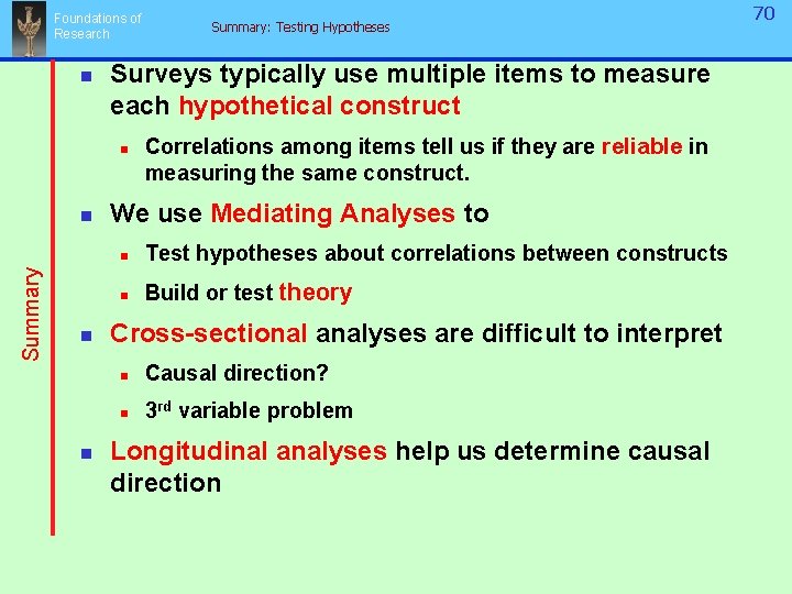 Foundations of Research n Surveys typically use multiple items to measure each hypothetical construct