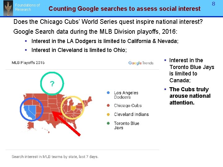 Foundations of Research Counting Google searches to assess social interest 8 Does the Chicago