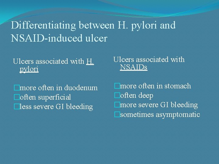 Differentiating between H. pylori and NSAID-induced ulcer Ulcers associated with H. pylori Ulcers associated