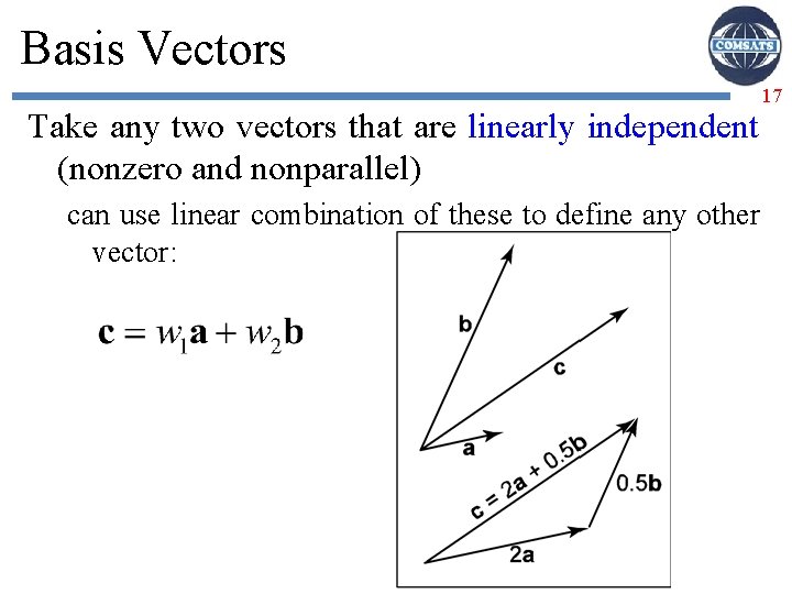 Basis Vectors Take any two vectors that are linearly independent (nonzero and nonparallel) can