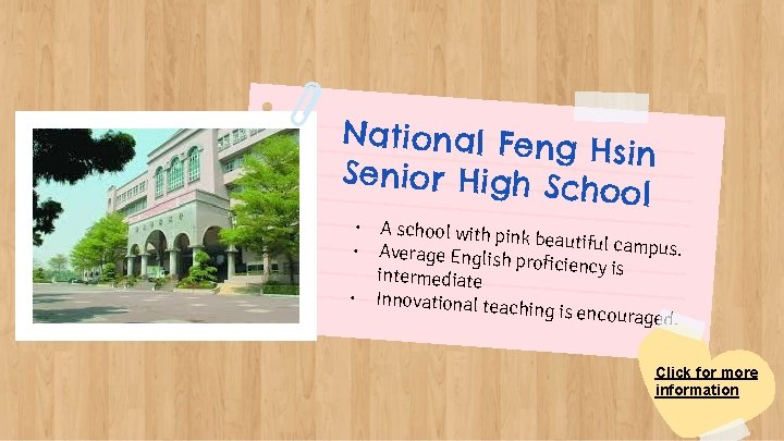 National Feng Hsin Senior High Sc hool • • • A school with pin