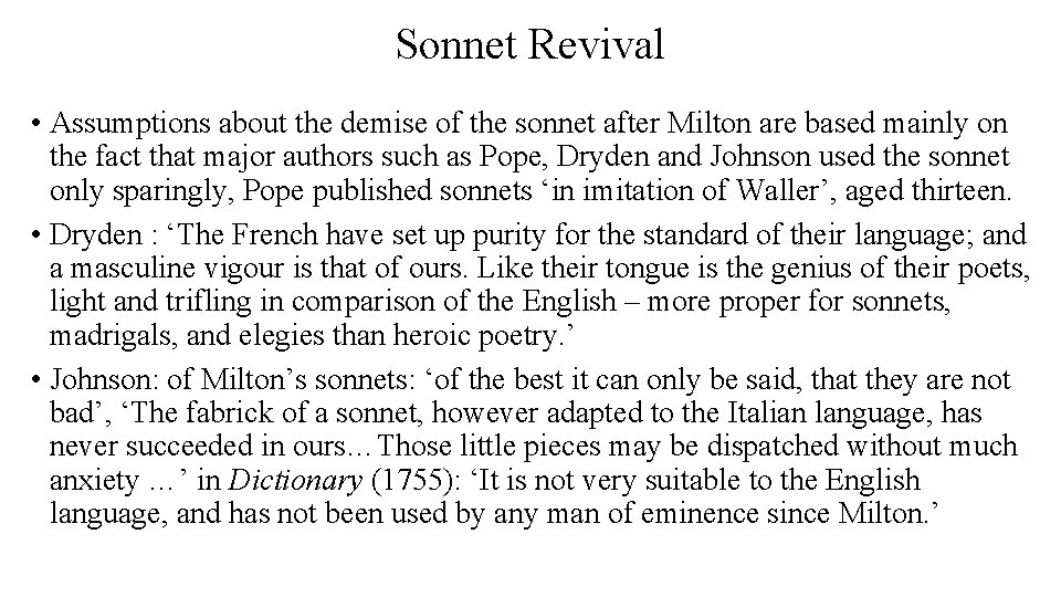 Sonnet Revival • Assumptions about the demise of the sonnet after Milton are based