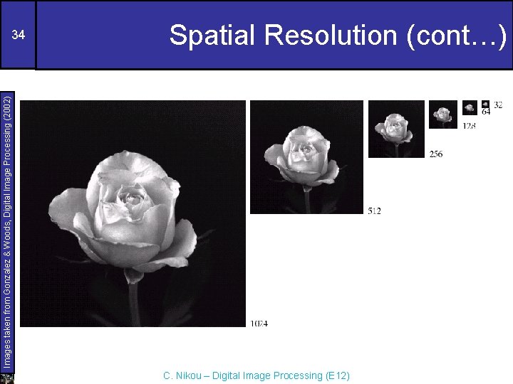 Spatial Resolution (cont…) Images taken from Gonzalez & Woods, Digital Image Processing (2002) 34