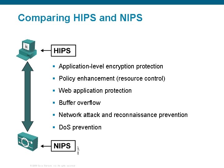 Comparing HIPS and NIPS § Application-level encryption protection § Policy enhancement (resource control) §
