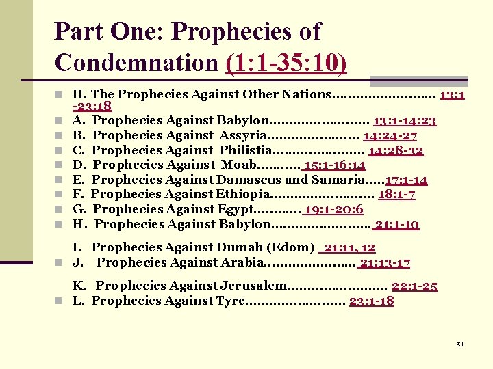 Part One: Prophecies of Condemnation (1: 1 -35: 10) n II. The Prophecies Against