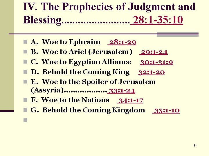 IV. The Prophecies of Judgment and Blessing. . . 28: 1 -35: 10 n