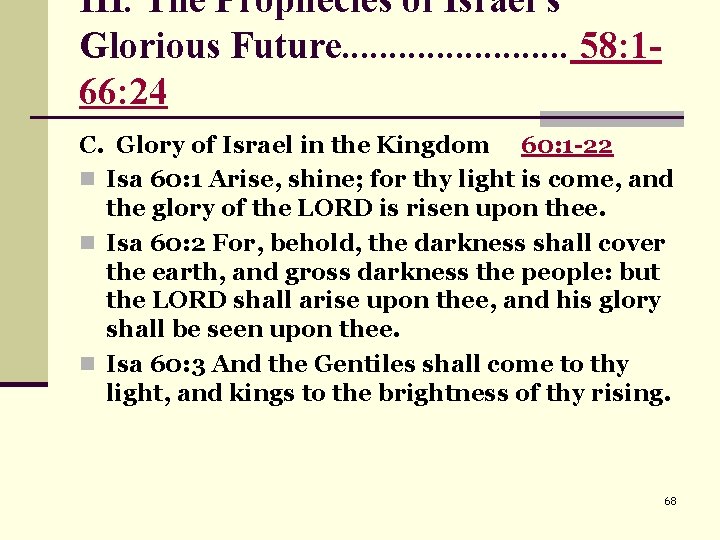 III. The Prophecies of Israel's Glorious Future. . . 58: 166: 24 C. Glory