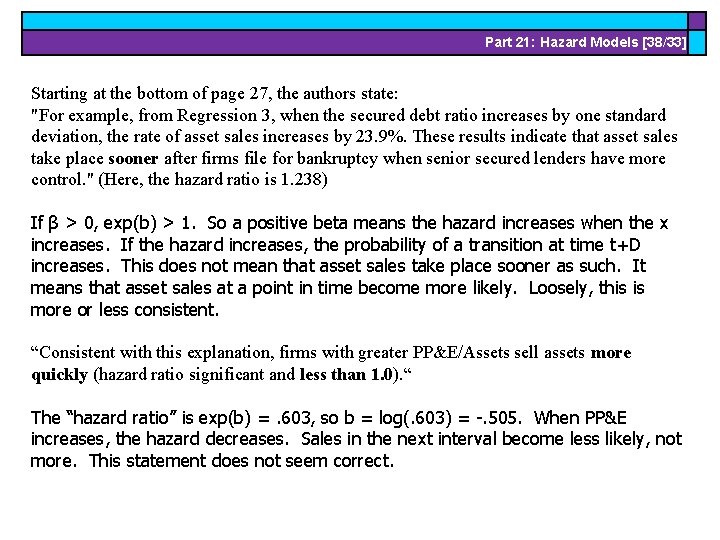 Part 21: Hazard Models [38/33] Starting at the bottom of page 27, the authors