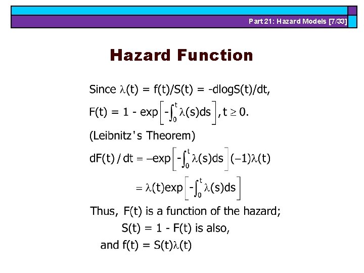 Part 21: Hazard Models [7/33] Hazard Function 