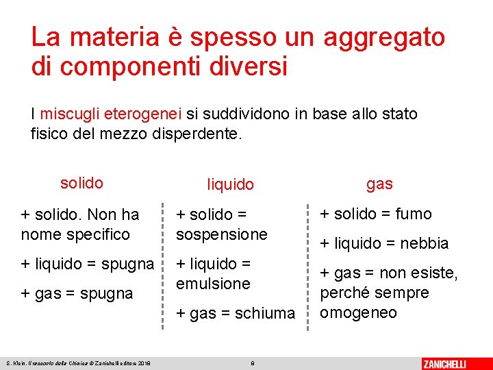 La materia è spesso un aggregato di componenti diversi I miscugli eterogenei si suddividono