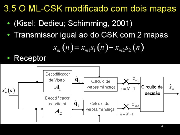3. 5 O ML-CSK modificado com dois mapas • (Kisel; Dedieu; Schimming, 2001) •