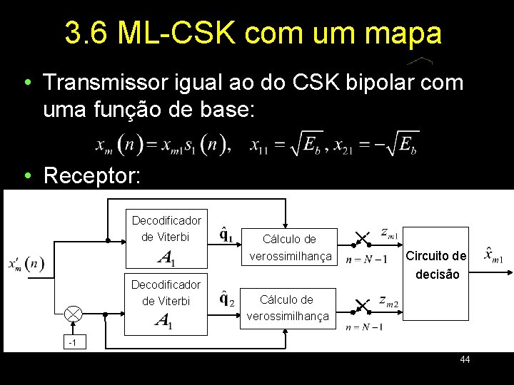 3. 6 ML-CSK com um mapa • Transmissor igual ao do CSK bipolar com