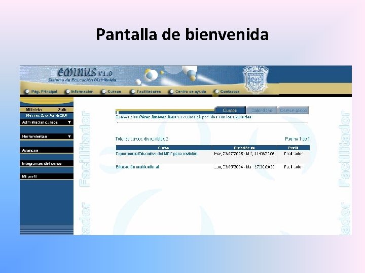 Pantalla de bienvenida 