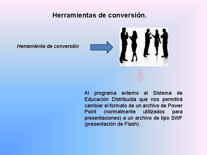 Herramientas de conversión. Herramienta de conversión Al programa externo al Sistema de Educación Distribuida