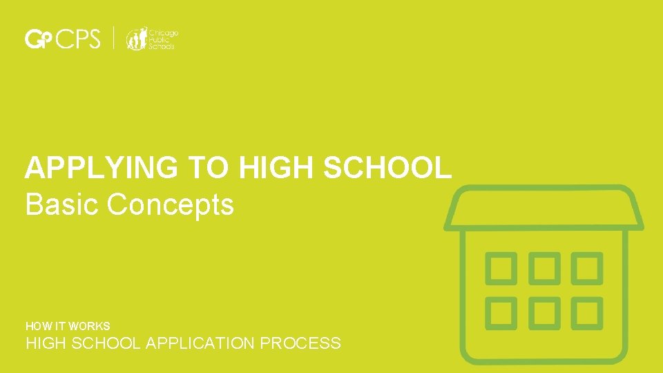 APPLYING TO HIGH SCHOOL Basic Concepts HOW IT WORKS HIGH SCHOOL APPLICATION PROCESS 