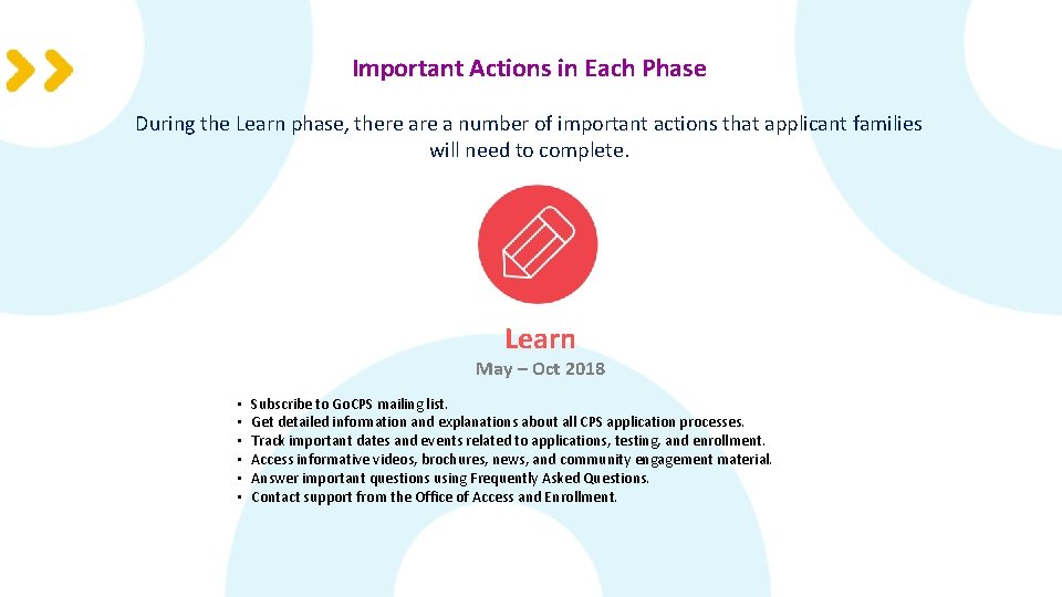Important Actions in Each Phase During the Learn phase, there a number of important