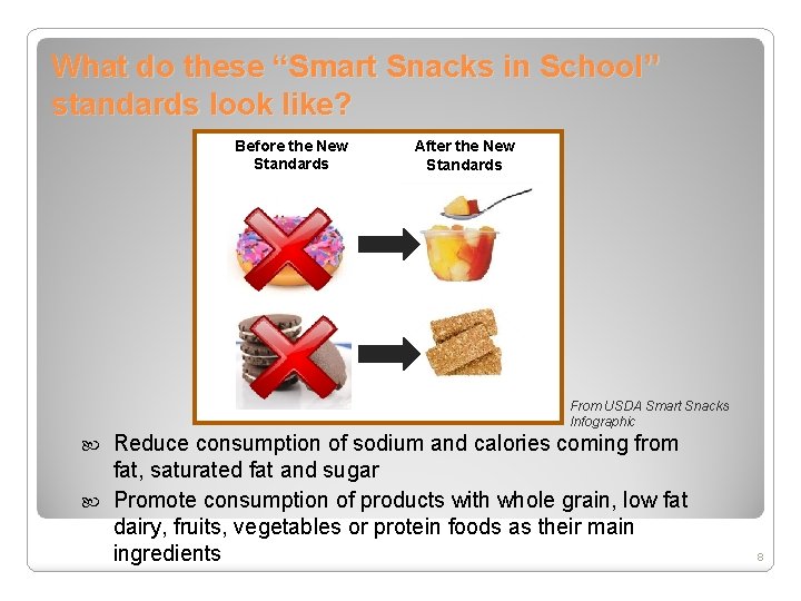 What do these “Smart Snacks in School” standards look like? Before the New Standards