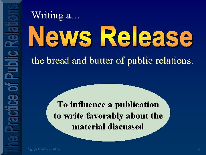 Writing a… the bread and butter of public relations. To influence a publication to