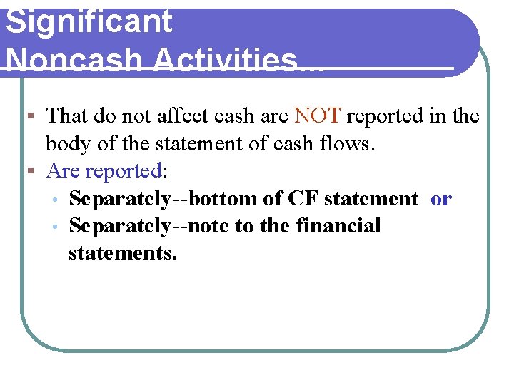 Significant Noncash Activities. . . That do not affect cash are NOT reported in Significant Noncash Activities. . . That do not affect cash are NOT reported in