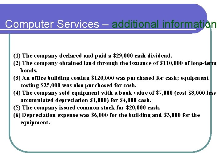 Computer Services – additional information (1) The company declared and paid a $29, 000 Computer Services – additional information (1) The company declared and paid a $29, 000