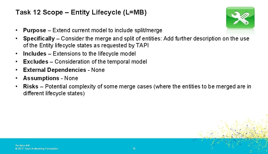 Task 12 Scope – Entity Lifecycle (L=MB) • Purpose – Extend current model to Task 12 Scope – Entity Lifecycle (L=MB) • Purpose – Extend current model to