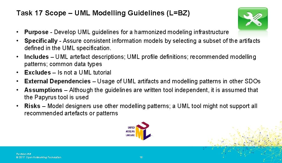 Task 17 Scope – UML Modelling Guidelines (L=BZ) • Purpose - Develop UML guidelines Task 17 Scope – UML Modelling Guidelines (L=BZ) • Purpose - Develop UML guidelines