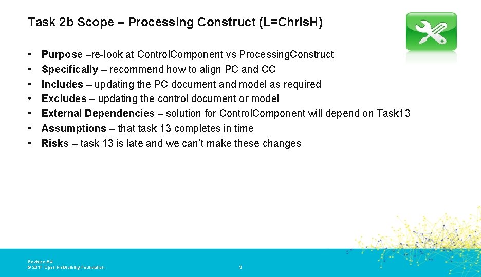 Task 2 b Scope – Processing Construct (L=Chris. H) • • Purpose –re-look at Task 2 b Scope – Processing Construct (L=Chris. H) • • Purpose –re-look at