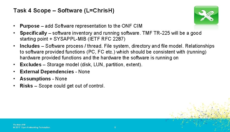 Task 4 Scope – Software (L=Chris. H) • Purpose – add Software representation to Task 4 Scope – Software (L=Chris. H) • Purpose – add Software representation to