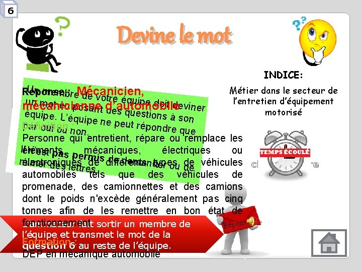 6 Devine le mot INDICE: Un membre. Mécanicien, Métier dans le secteur de Réponse