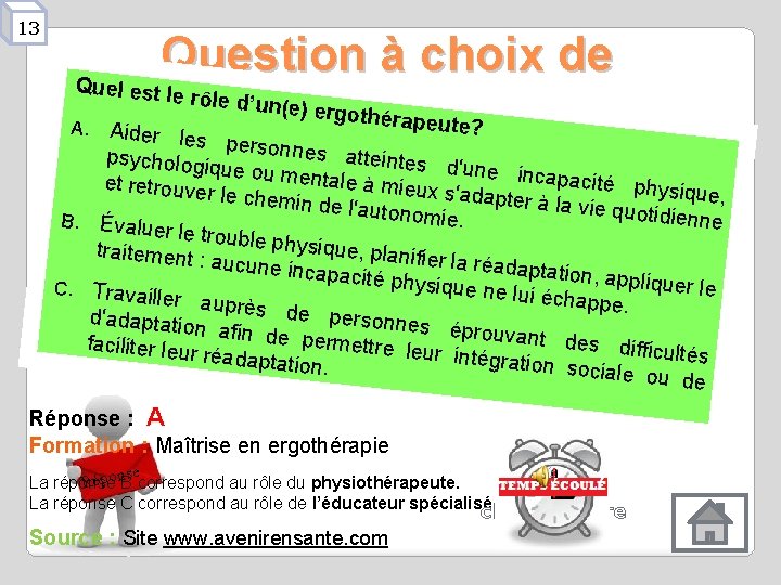 13 Question à choix de Quel est le rôle d’un( e) ergothé rapeute? réponses