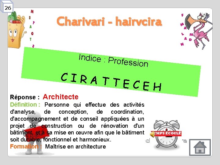 26 Charivari - hairvcira Indice : Pro CIRATT Réponse : Architecte fession ECEH Définition