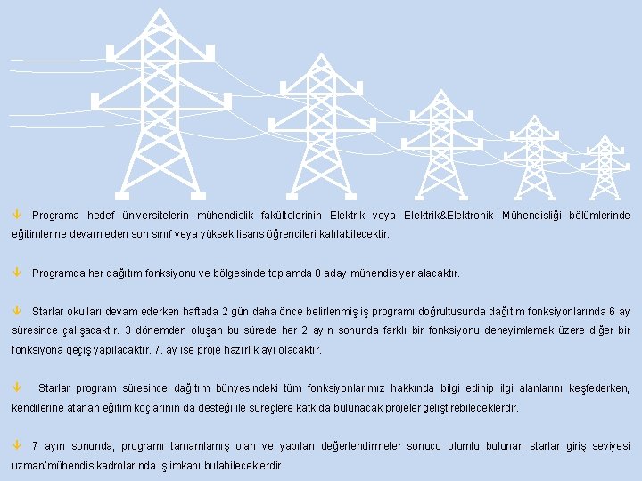  Programa hedef üniversitelerin mühendislik fakültelerinin Elektrik veya Elektrik&Elektronik Mühendisliği bölümlerinde eğitimlerine devam eden