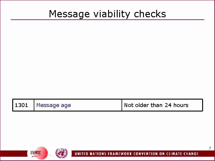 Message viability checks 1301 Message Not older than 24 hours 7 